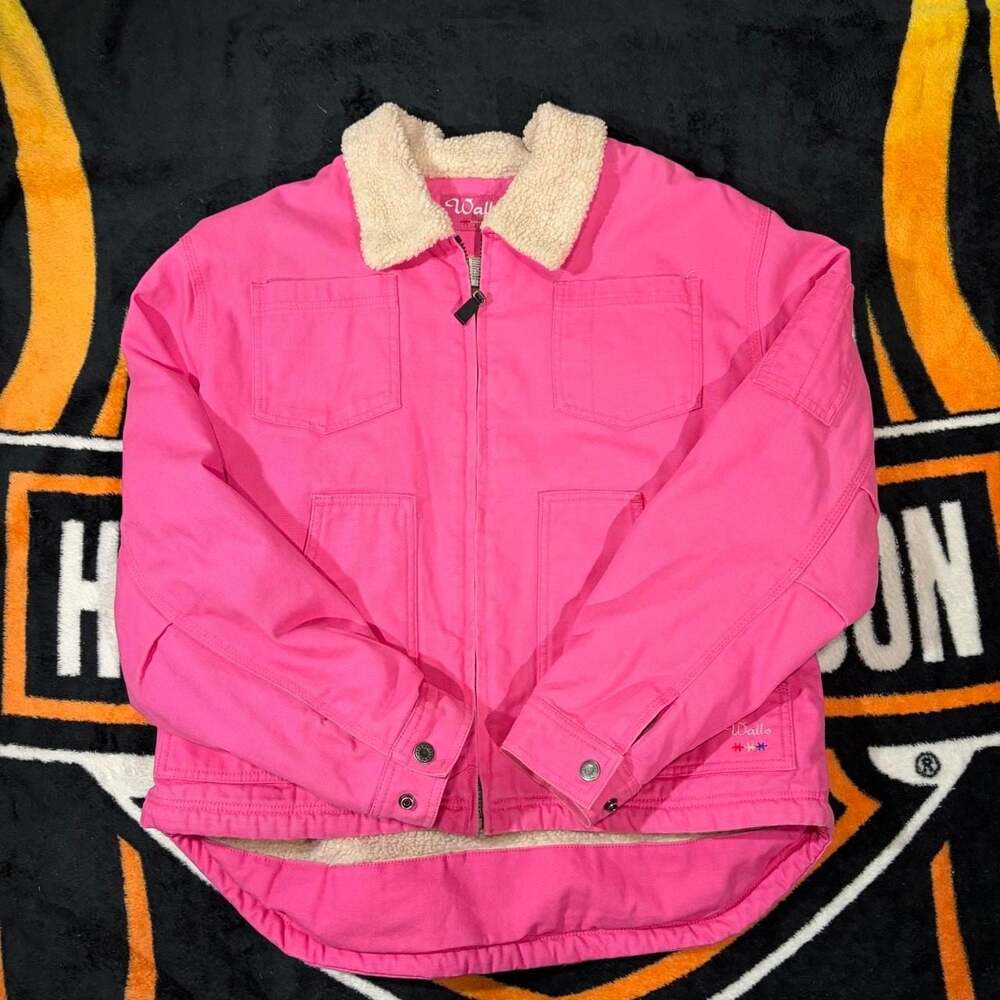 Vintage Walls Pink Sherpa Lined Canvas Work Jacket